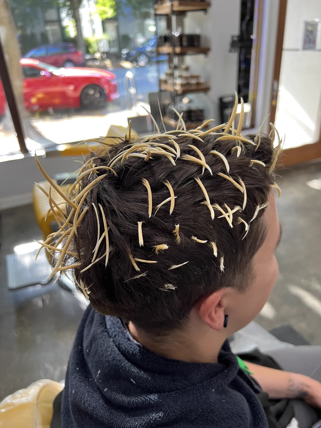 Hair highlighting process with foils at The Gilded Edge, West Seattle