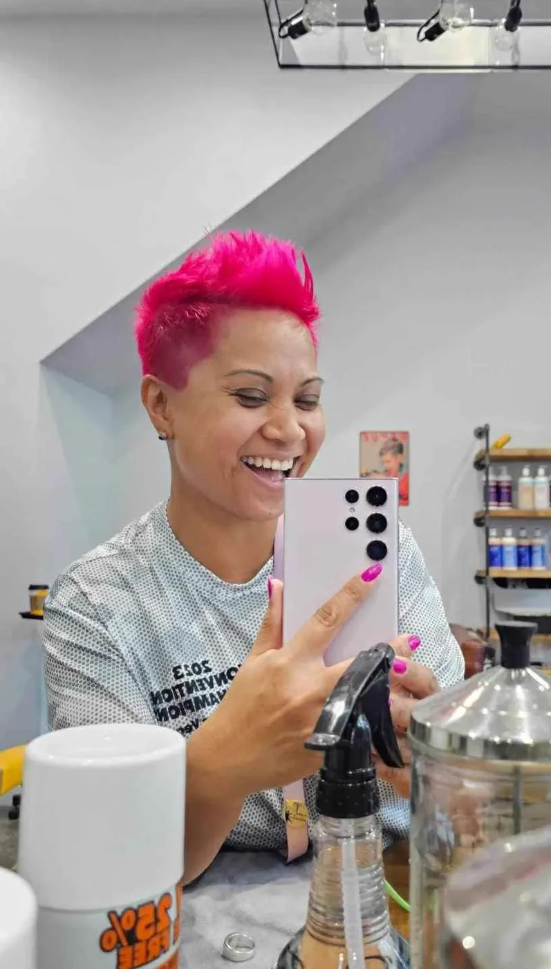 Hot pink mohawk — vivid fashion cut at The Gilded Edge, Seattle