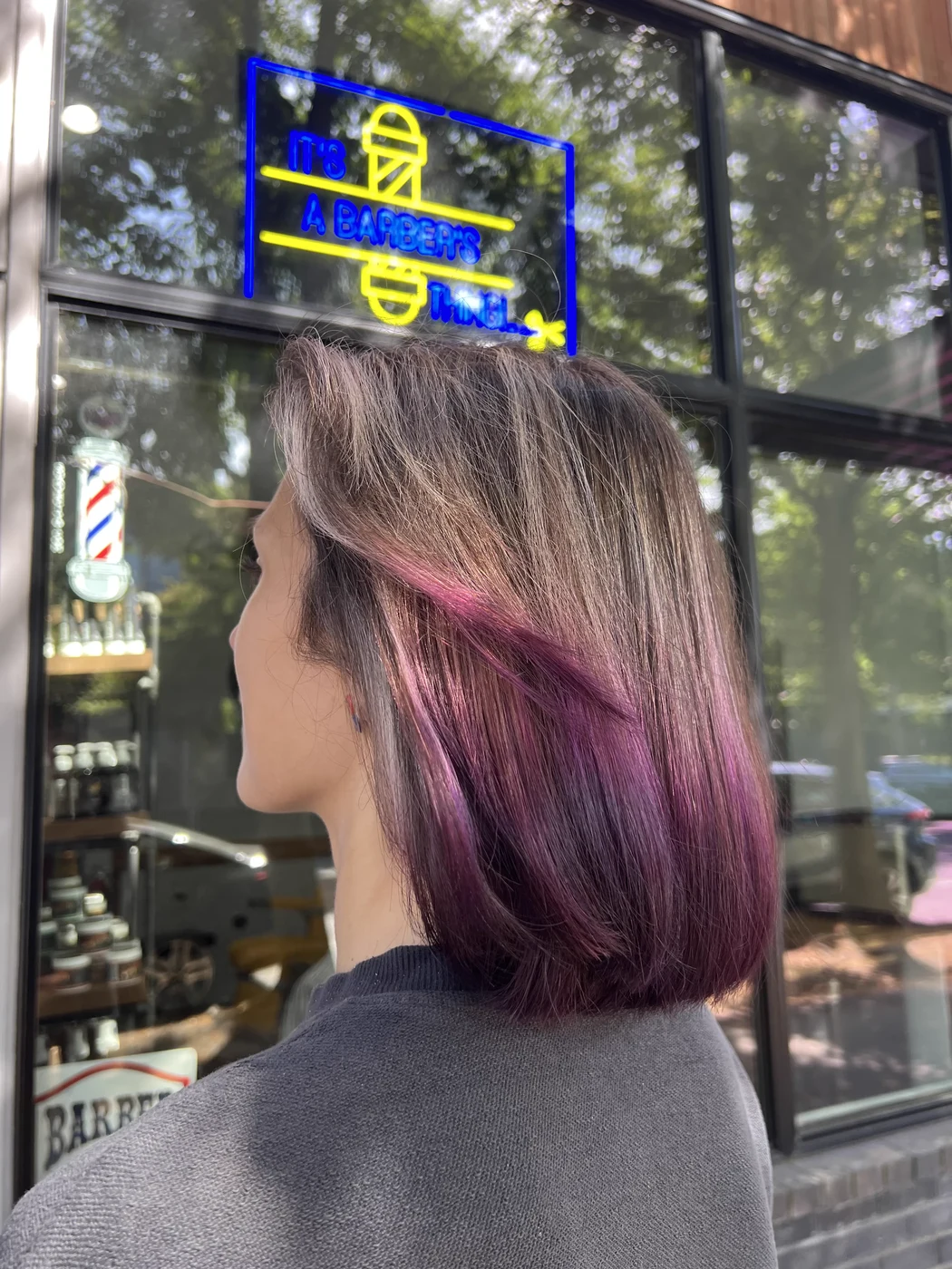 Mauve highlights with layered haircut at The Gilded Edge