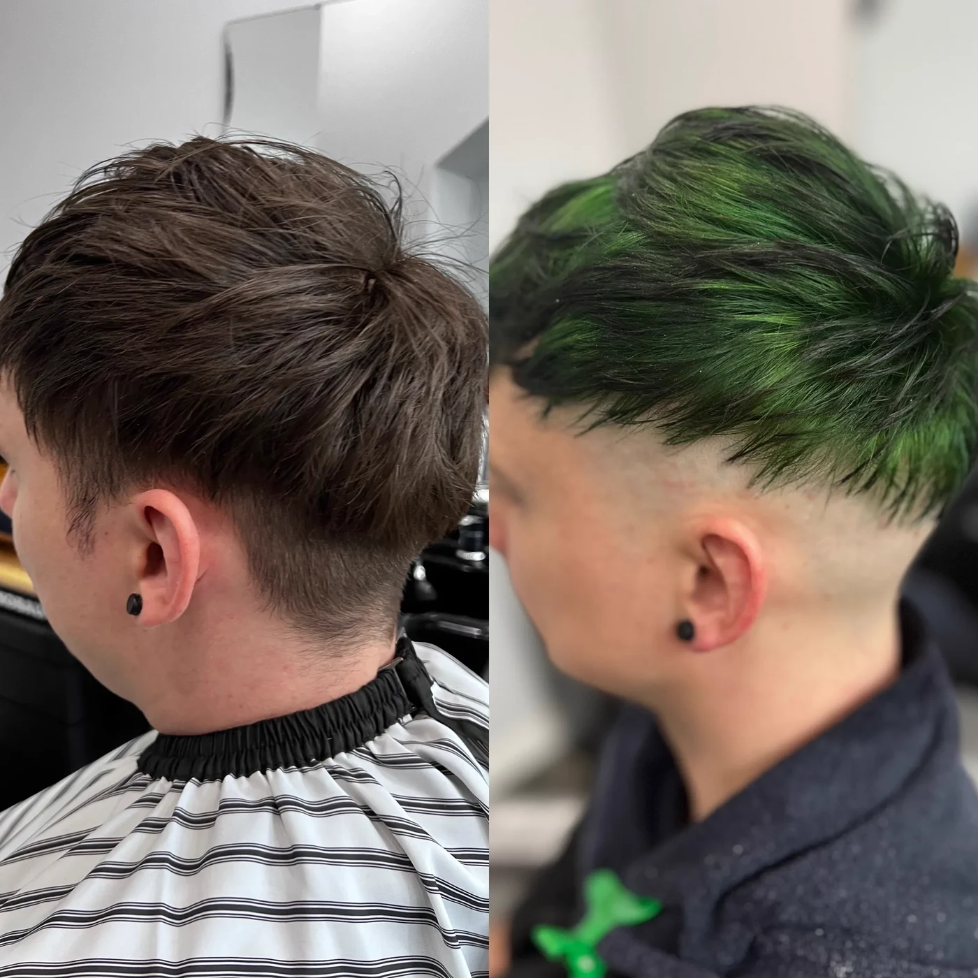 Neon green fashion color with fade, West Seattle barbershop