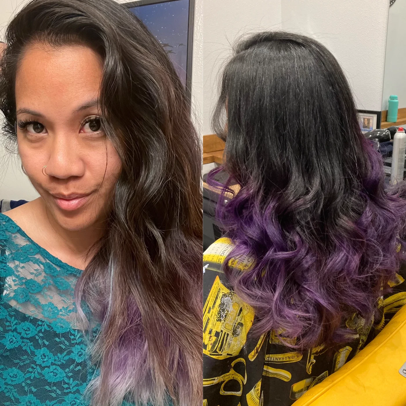 Purple ombre balayage color at The Gilded Edge hair salon