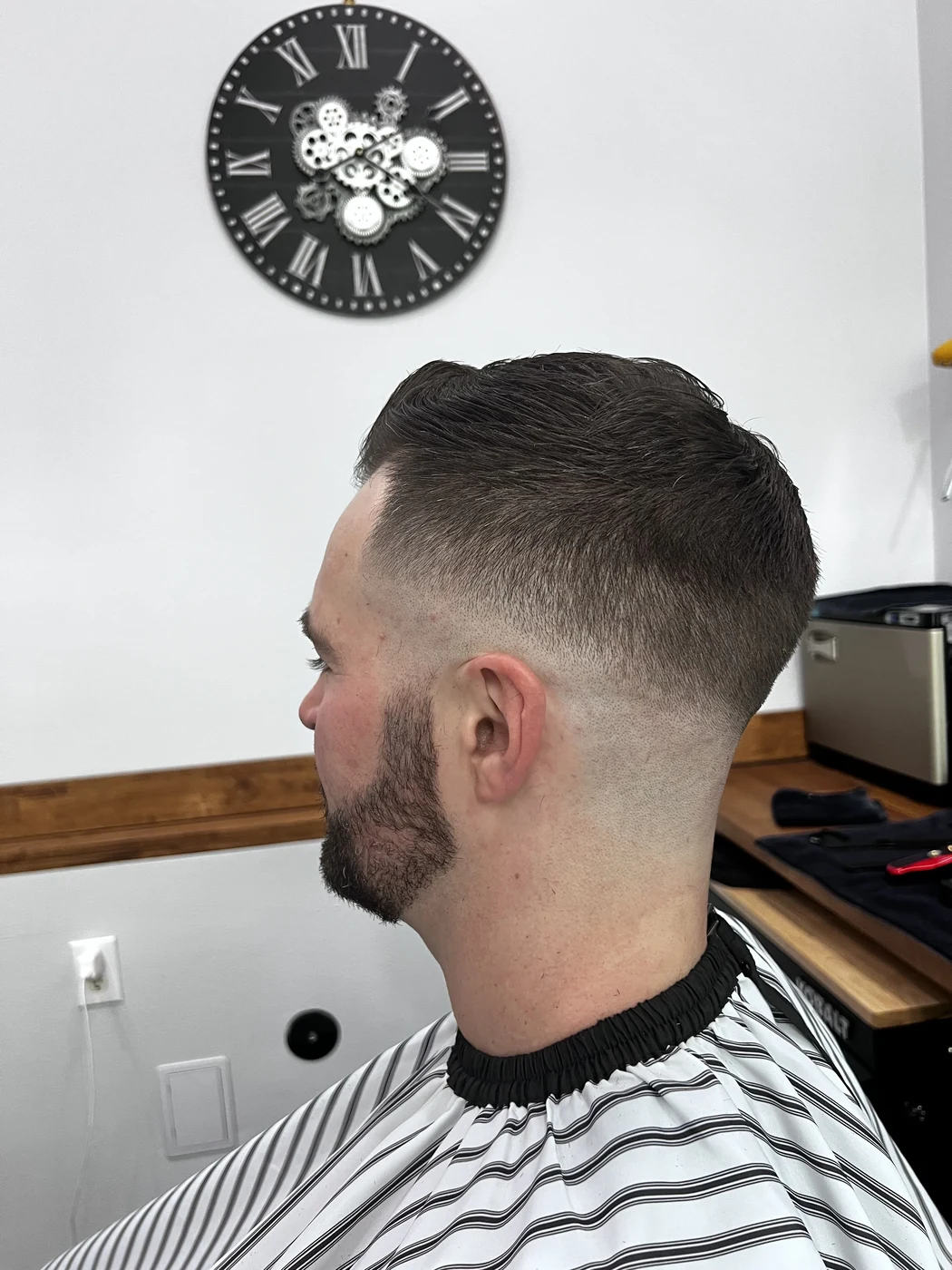 Taper fade and beard shaping at The Gilded Edge, Delridge West Seattle