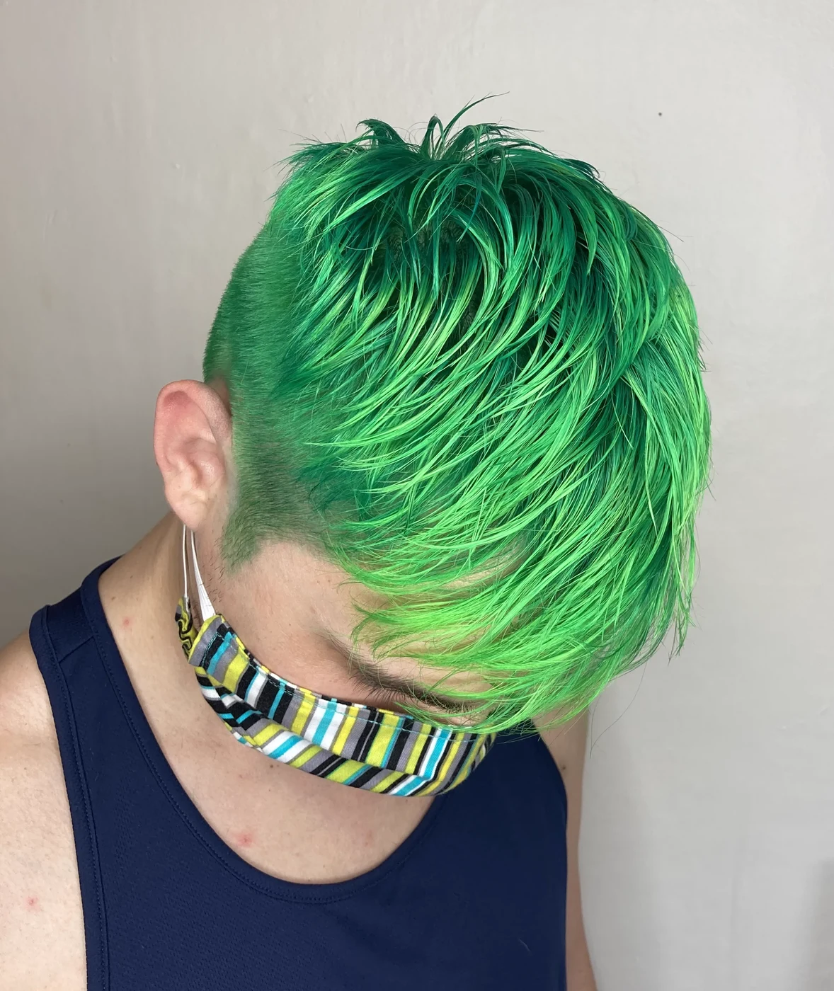 Vivid green fashion hair color at The Gilded Edge, West Seattle